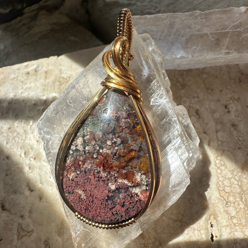 Tarnish Resistant Gold Grounding Copper Moss Agate Necklace Pendant